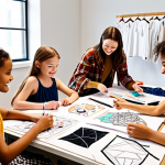 **

A diverse group of Gen Alpha kids are collaboratively designing clothes with a local, sustainable fashion brand owner in a bright, modern studio. The atmosphere is energetic and fun, with sketches, fabric samples, and digital design tools scattered around.  Show them excitedly sharing ideas and working together. The overall vibe should be positive, creative, and focused on ethical fashion.

**
